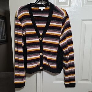 Multicolor Striped Button-Up Cardigan